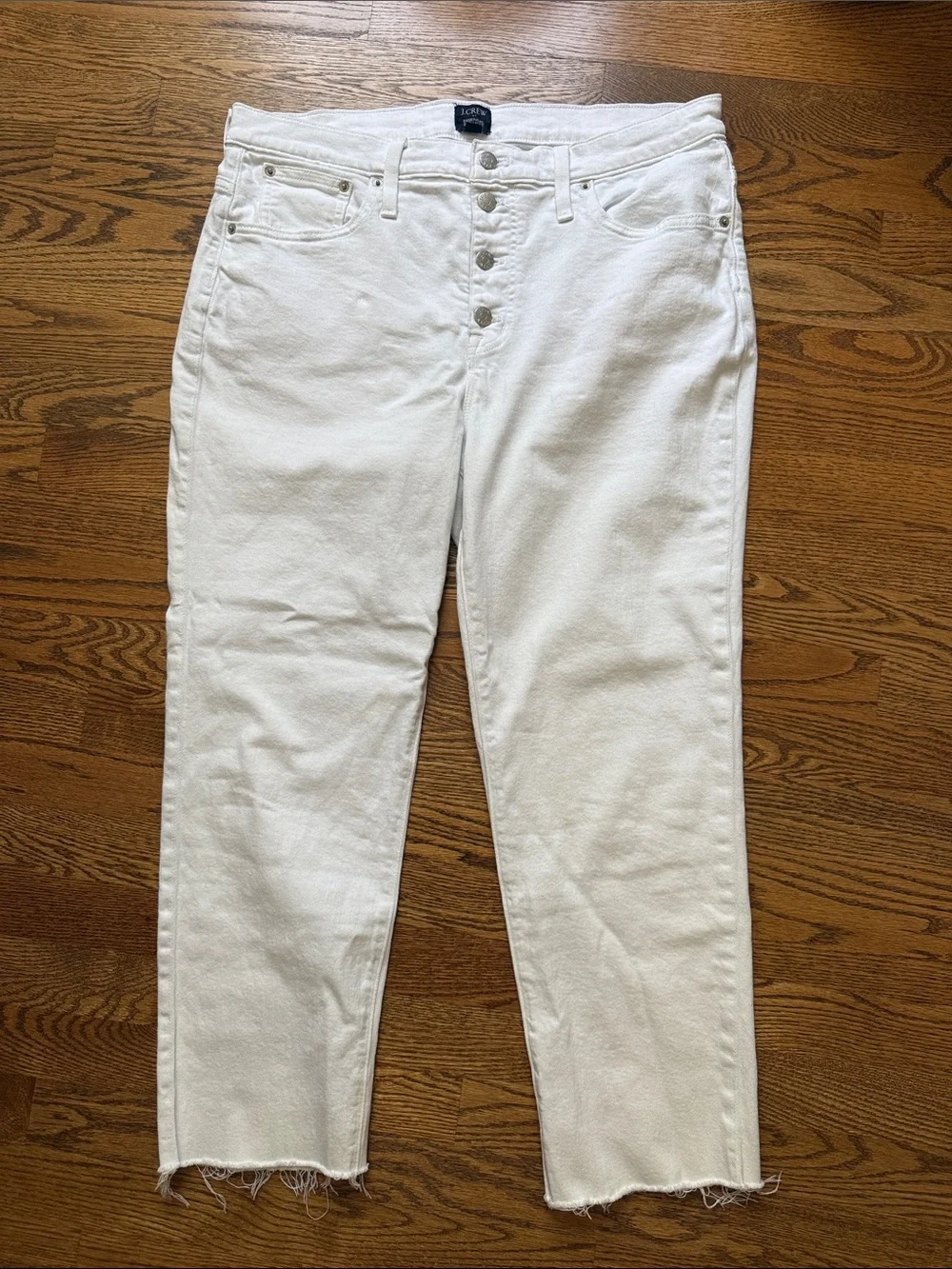 EUC J. Crew Essential Straight High-Rise Button-Fly Cropped Jeans, White